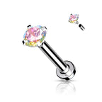 Surgical Steel 18 Gauge Prong CZ Top Flat Back Labret Stud