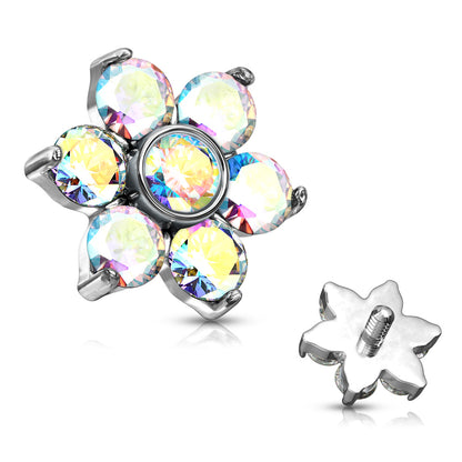 Surgical Steel Prong Set CZ Flower Dermal Top 6mm 14G & 16G - photo 5