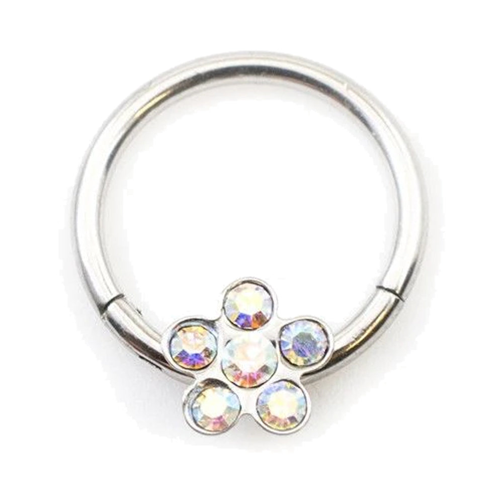 Surgical Steel 16 Gauge Flower CZ Hinged Segment Ring - photo 5