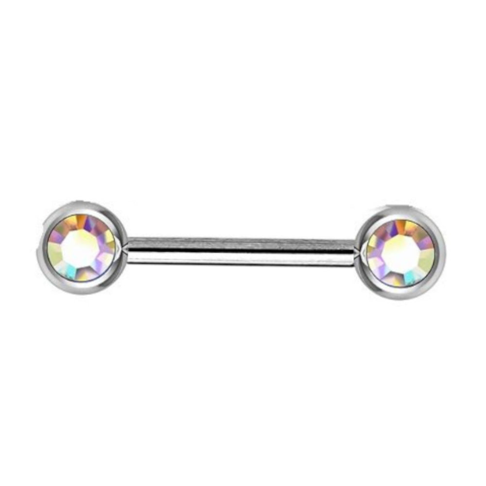 Surgical Steel 16 Gauge Nipple Barbell CZ Front Facing Bezel - Pair - photo 3