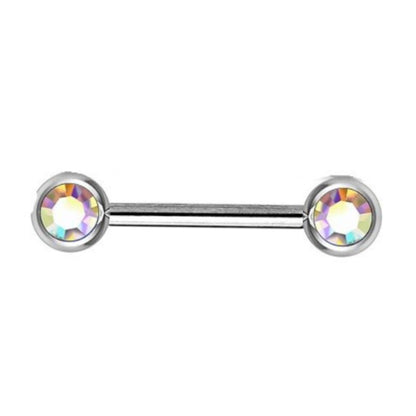 Surgical Steel 16 Gauge Nipple Barbell CZ Front Facing Bezel - Pair - photo 3