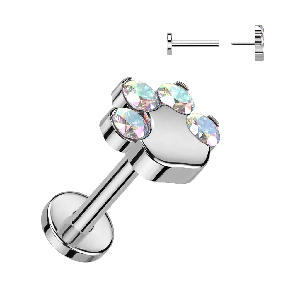 Titanium Push-In Flatback Labret Stud 18G & 20G 8mm with CZ Paw - photo 5
