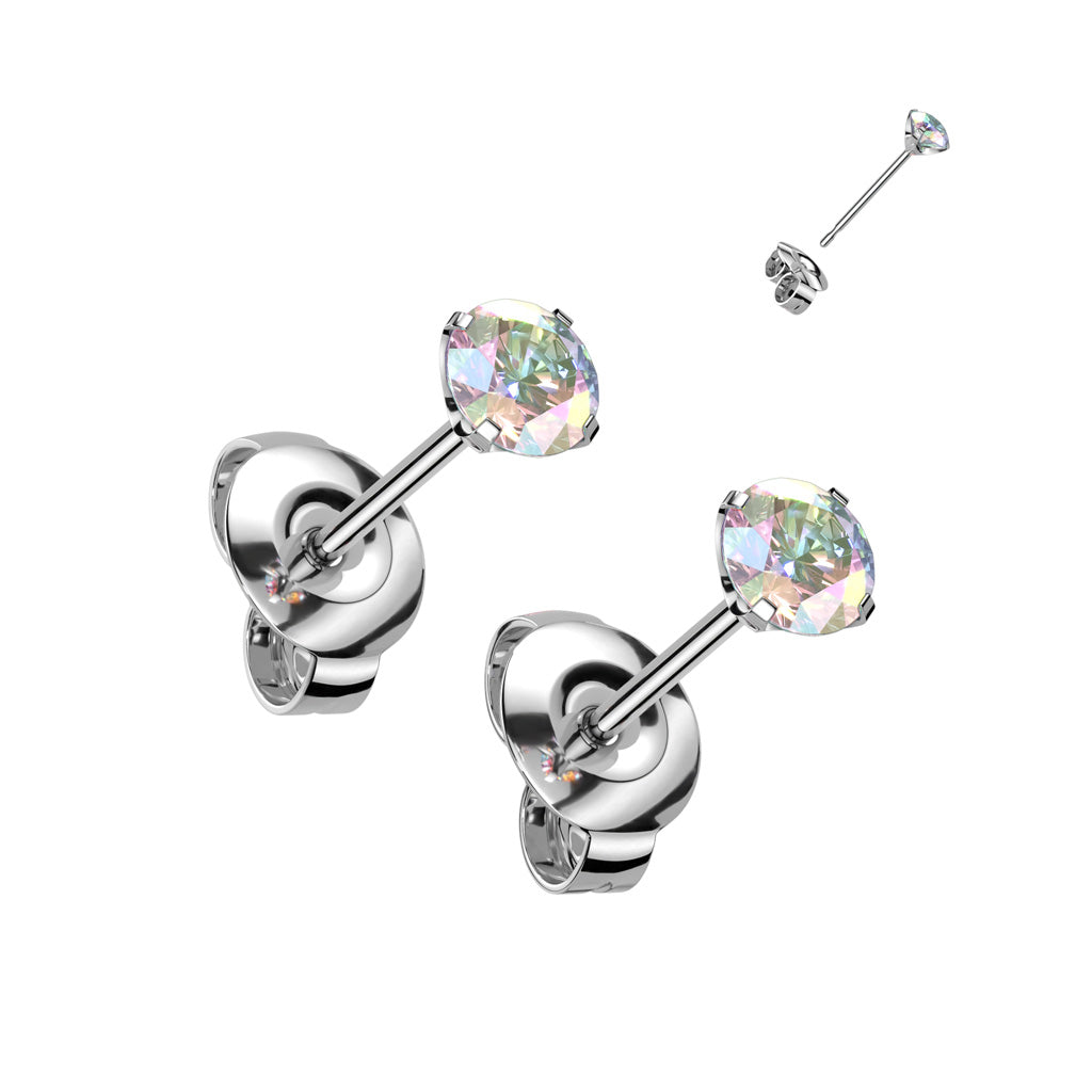 Titanium Prong Set CZ Stud Earrings 20G 2mm to 4mm - Pair - photo 5