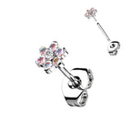 Titanium 20 Gauge CZ Flower End Earring Studs - Pair