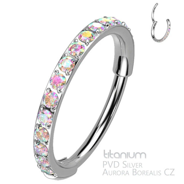 Titanium 20 Gauge Hinged Nose Ring CZ Hoop with Paved Clicker - photo 7