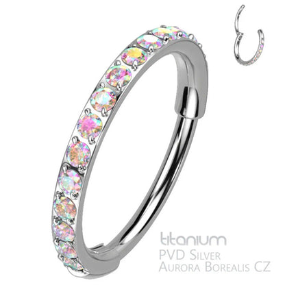 Titanium 20 Gauge Hinged Nose Ring CZ Hoop with Paved Clicker - photo 7