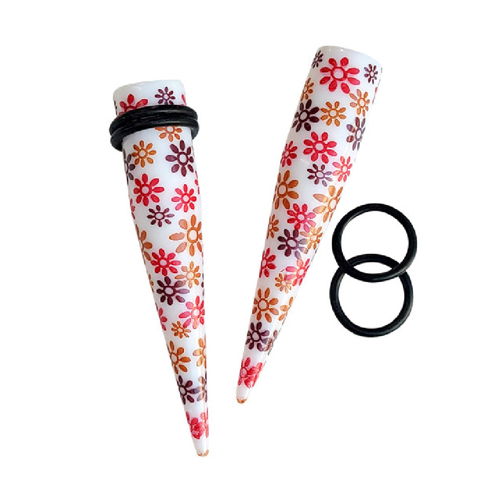 Acrylic 6G to 1/2" Autumn Flower White Ear Tapers Kit - 12 Pack