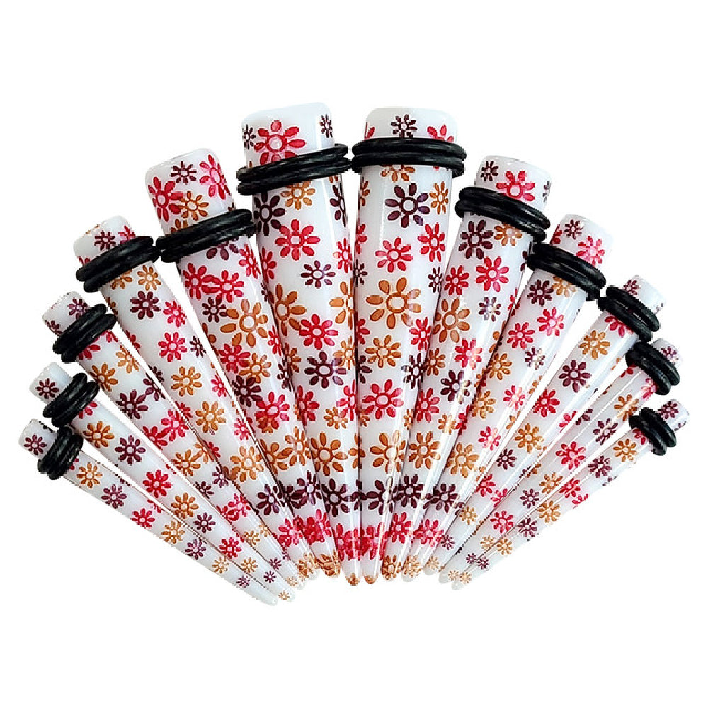 Acrylic 6G to 1/2" Autumn Flower White Ear Tapers Kit - 12 Pack