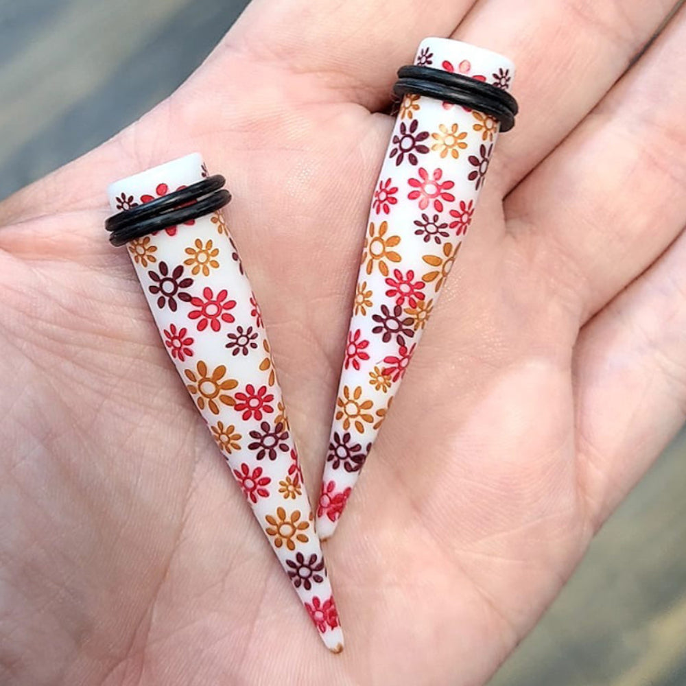 Acrylic 6G to 1/2" Autumn Flower White Ear Tapers Kit - 12 Pack