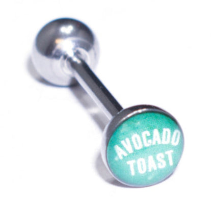 Surgical Steel Tongue Barbell 14G 15mm with Avocado Toast Logo