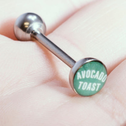Surgical Steel Tongue Barbell 14G 15mm with Avocado Toast Logo - photo 4