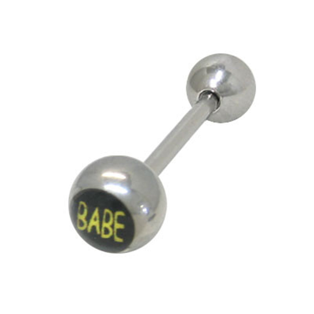 Surgical Steel 14 Gauge Tongue Barbell with BABE Logo