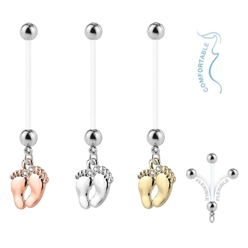 Acrylic 14 Gauge Pregnancy Belly Ring with CZ Baby Feet