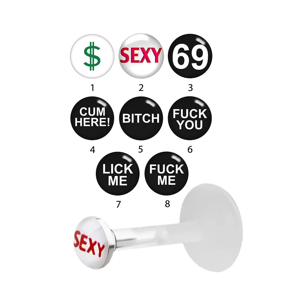 PTFE Bioflex 16 Gauge Labret Stud with Bad Words Logo Tops