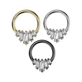 Surgical Steel 16 Gauge Five Baguette CZ Fan Hinged Segment Ring