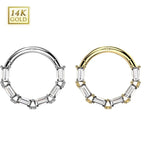 14K Solid Gold 16 Gauge Facing Baguette CZ Hinged Segment Ring