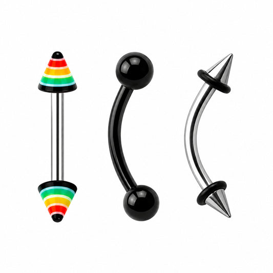Surgical Steel 16 Gauge Curved Eyebrow with Spike Ball Ends - 3 Pcs