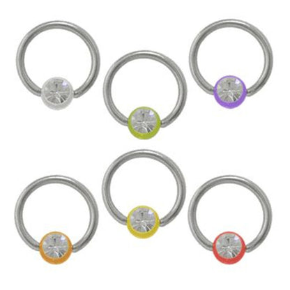 Surgical Steel 14 Gauge CZ Captive Bead Ring with UV Glow Ball