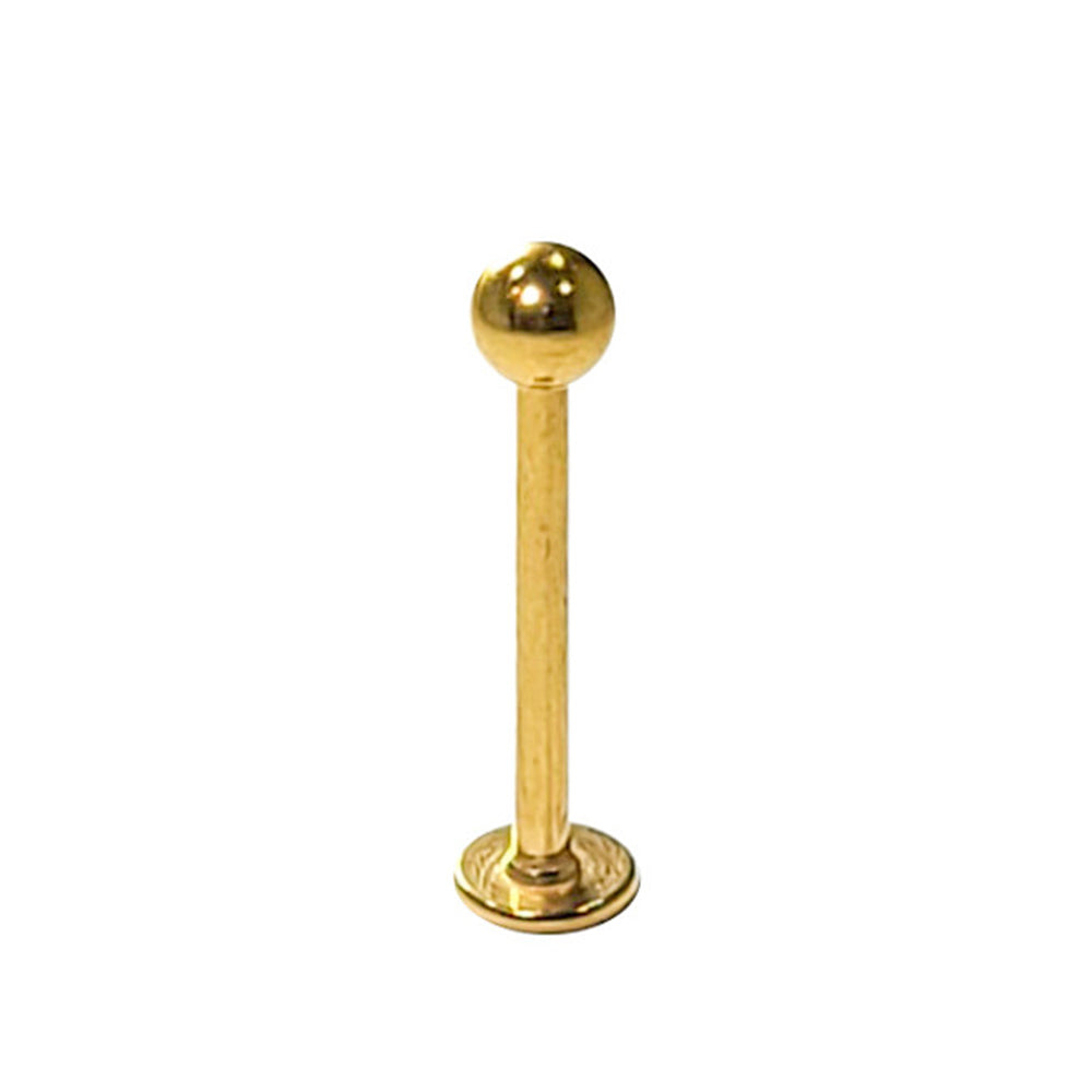 Surgical Steel Flat Back Labret Stud 16G 12mm with PVD Gold Ball