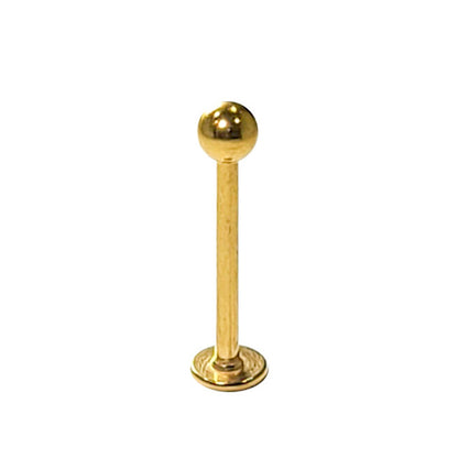 Surgical Steel Flat Back Labret Stud 16G 12mm with PVD Gold Ball