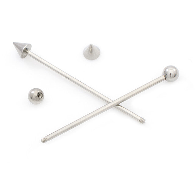 Surgical Steel 14 Gauge Industrial Barbell Spike with Ball - Pair - View 2
