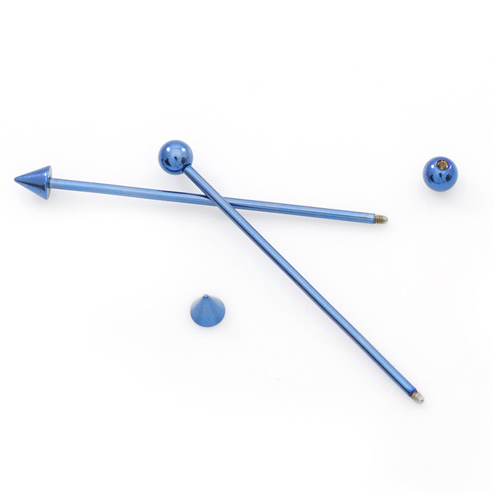 Surgical Steel 16 Gauge Industrial Barbell with Blue Spike - Pair - photo 2