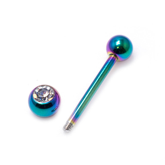 Surgical Steel 14 Gauge PVD Straight Barbell with Crystal CZ Ball - photo 2