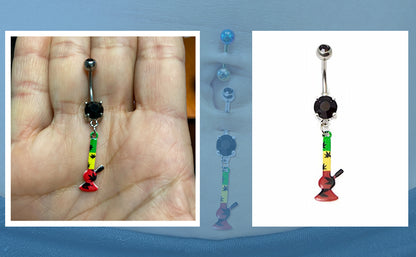 Surgical Steel 14 Gauge Belly Ring with Rasta Bong - photo 6