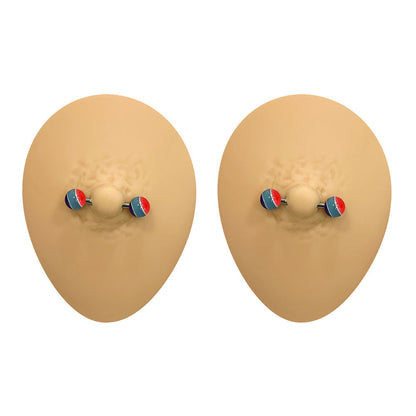 Titanium Nipple Barbell 14G 14mm with Striped Balls - Pair - photo 2