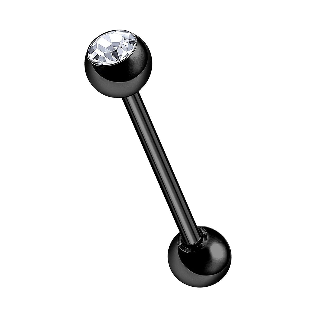 Surgical Steel 14 Gauge Black PVD Tongue Barbell with CZ Jewel