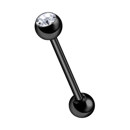 Surgical Steel 14 Gauge Black PVD Tongue Barbell with CZ Jewel