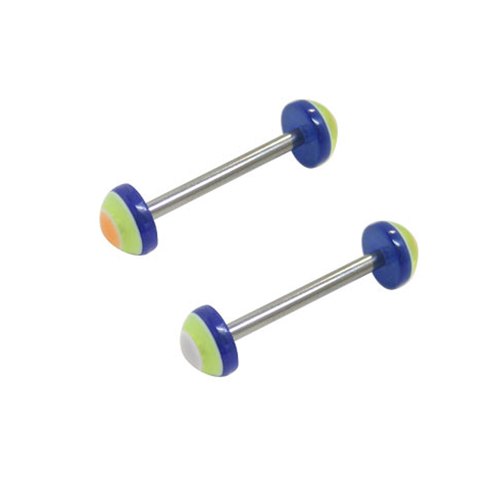 Surgical Steel 14 Gauge Tongue Barbell with UV Acrylic Half Beads