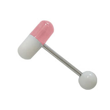 Surgical Steel Tongue Ring Straight Barbell 14 Gauge with Pill Design