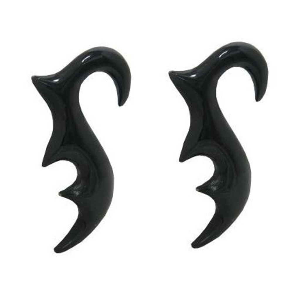 Buffalo Horn 2 Gauge Black Tribal Bat Wing Ear Hangers - Pair