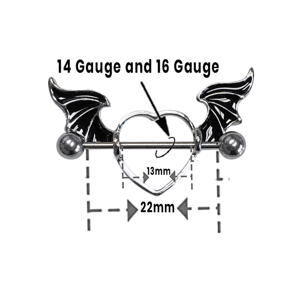Surgical Steel 14 & 16 Gauge Bat Wing Heart Nipple Shield - Pair