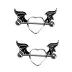 Surgical Steel 14 & 16 Gauge Bat Wing Heart Nipple Shield - Pair