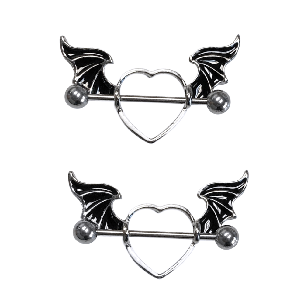 Surgical Steel 14 & 16 Gauge Bat Wing Heart Nipple Shield - Pair