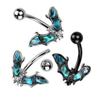 Surgical Steel 14 Gauge Abalone Shell Bat Wings Belly Button Ring