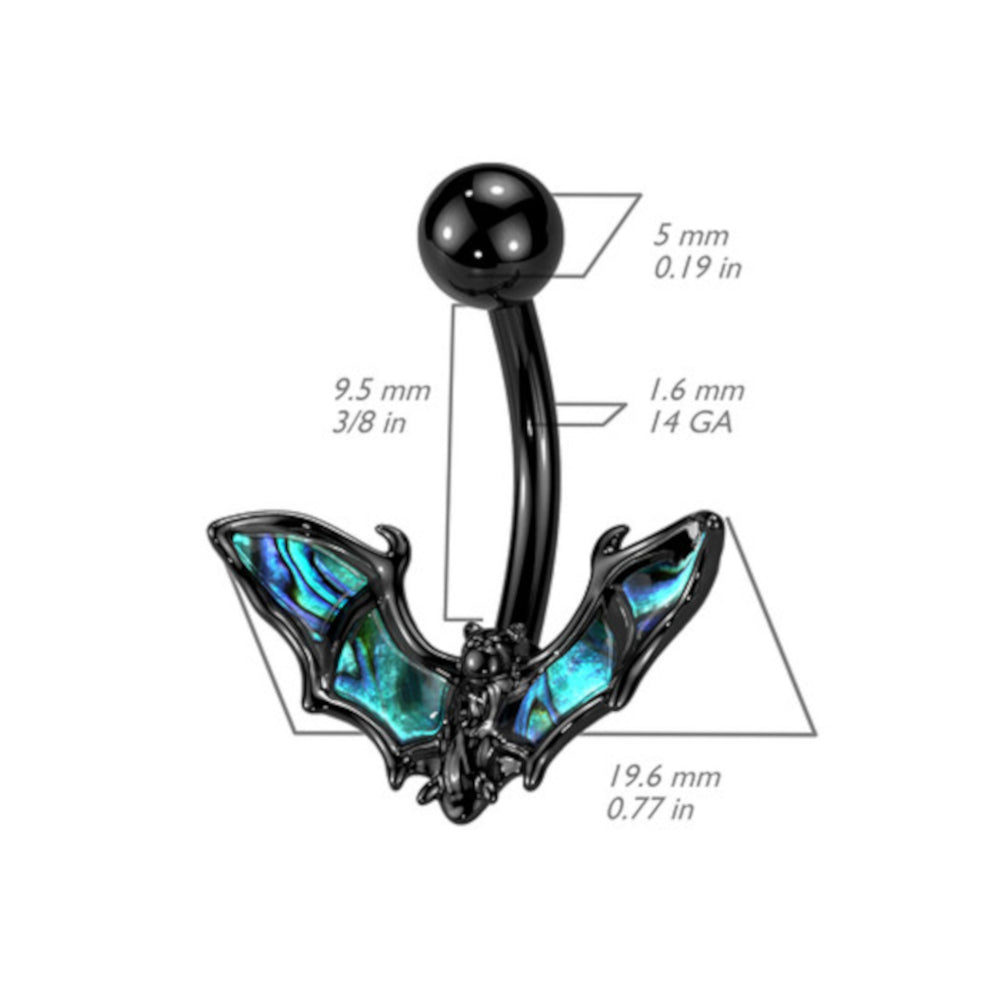 Surgical Steel 14 Gauge Abalone Shell Bat Wings Belly Button Ring