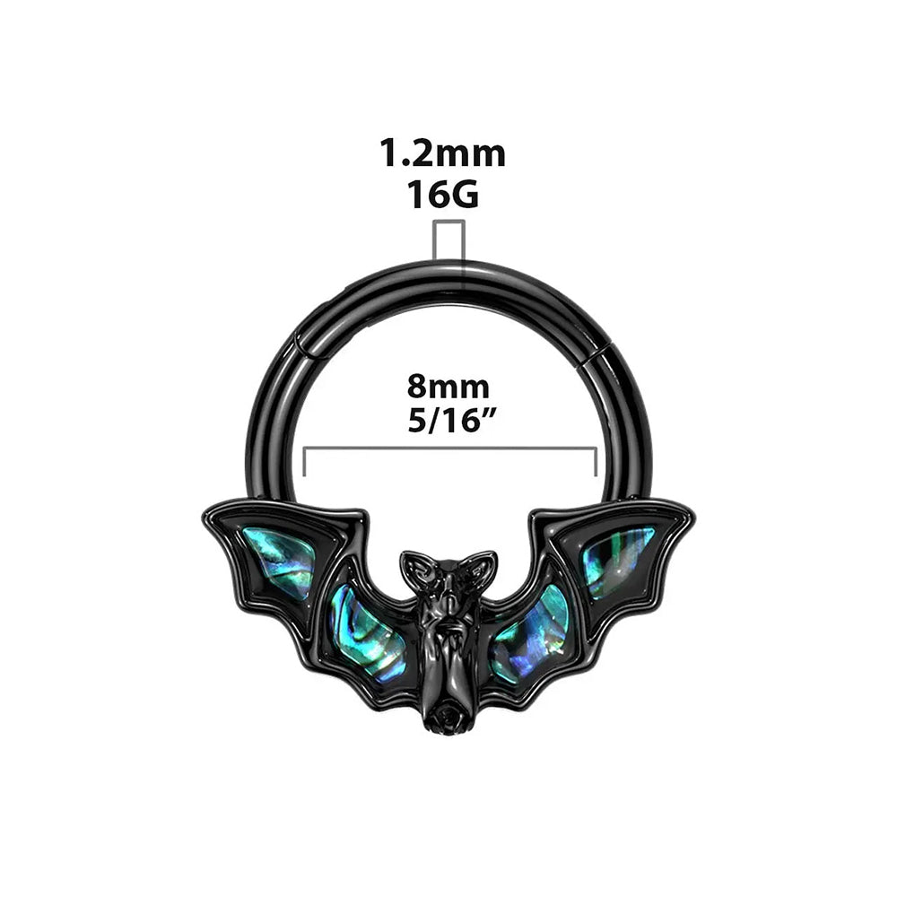 Surgical Steel 16 Gauge Abalone Shell Bat Wings Hinged Segment Ring