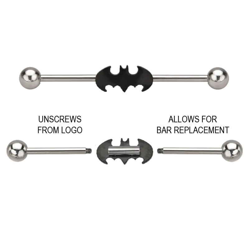 Surgical Steel Industrial Barbell 14G 38mm with DC Comics Batman