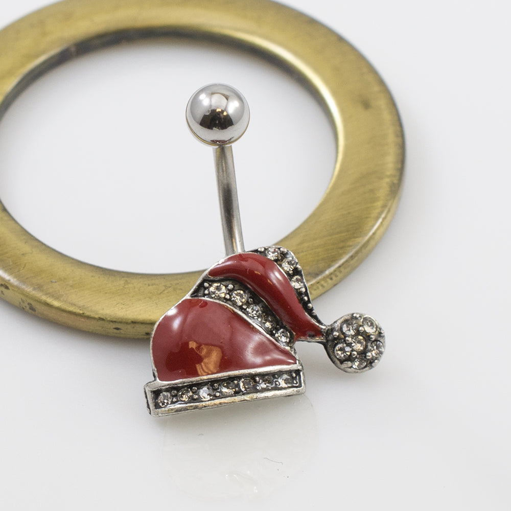 Surgical Steel 14 Gauge Belly Ring with Red CZ Christmas Hat - photo 2