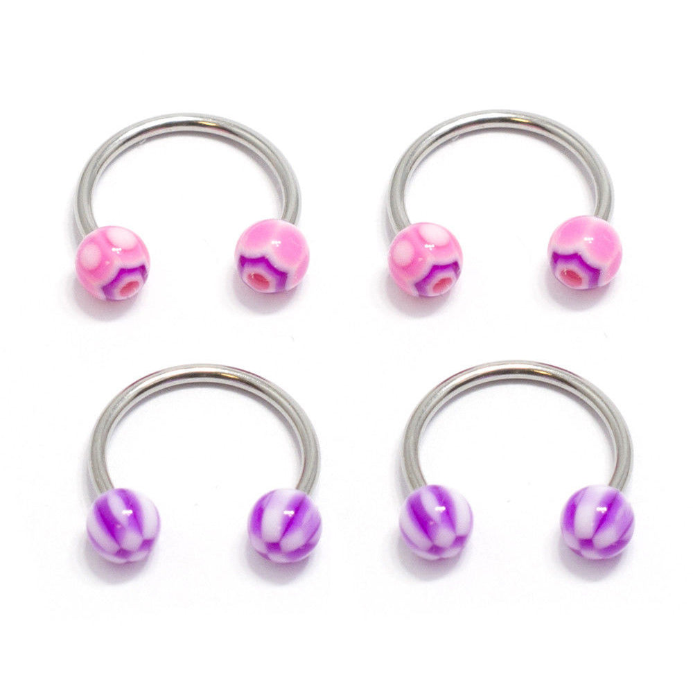 Surgical Steel 18 Gauge Horseshoe Circular Barbell Beach Ball - 4 Pack