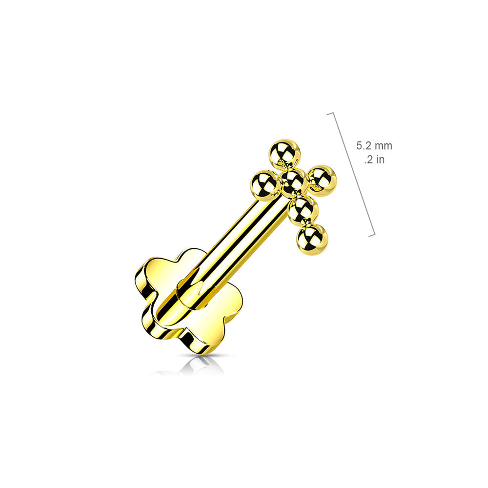 Titanium 16 to 20 Gauge Beaded Ball Cross Flat Back Labret Stud