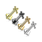 Titanium 16 to 20 Gauge Beaded Ball Cross Flat Back Labret Stud