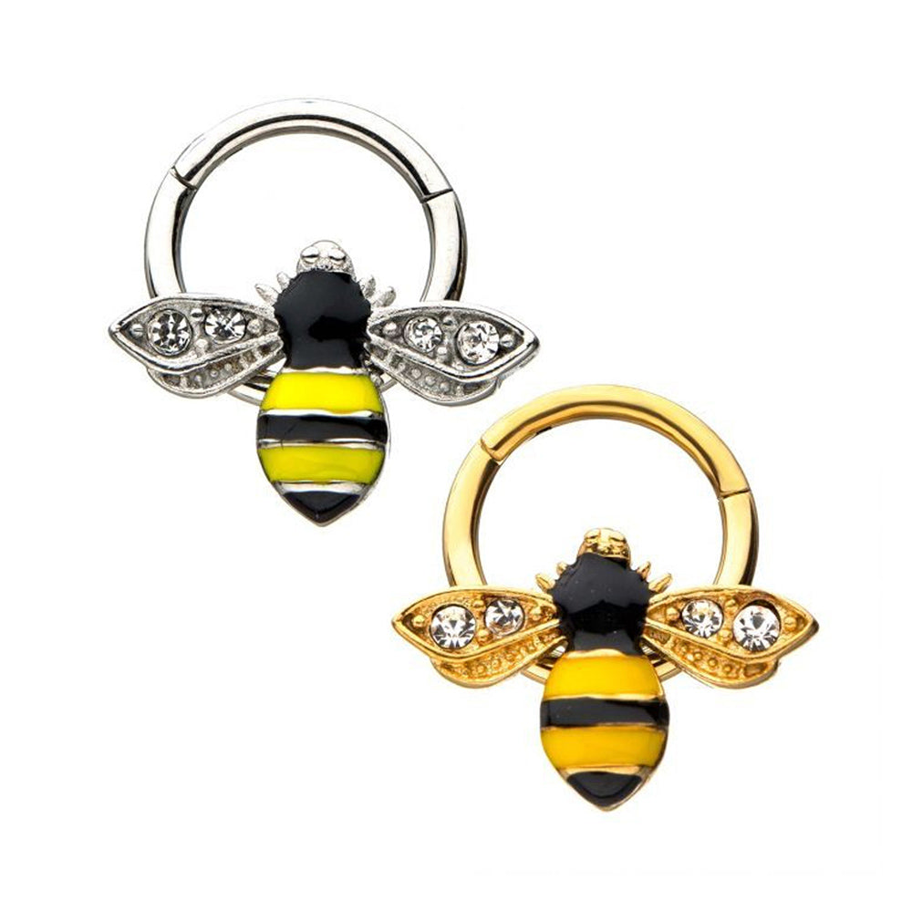 Surgical Steel 16 Gauge Hinged Bee CZ Clicker Segment Ring - 8mm