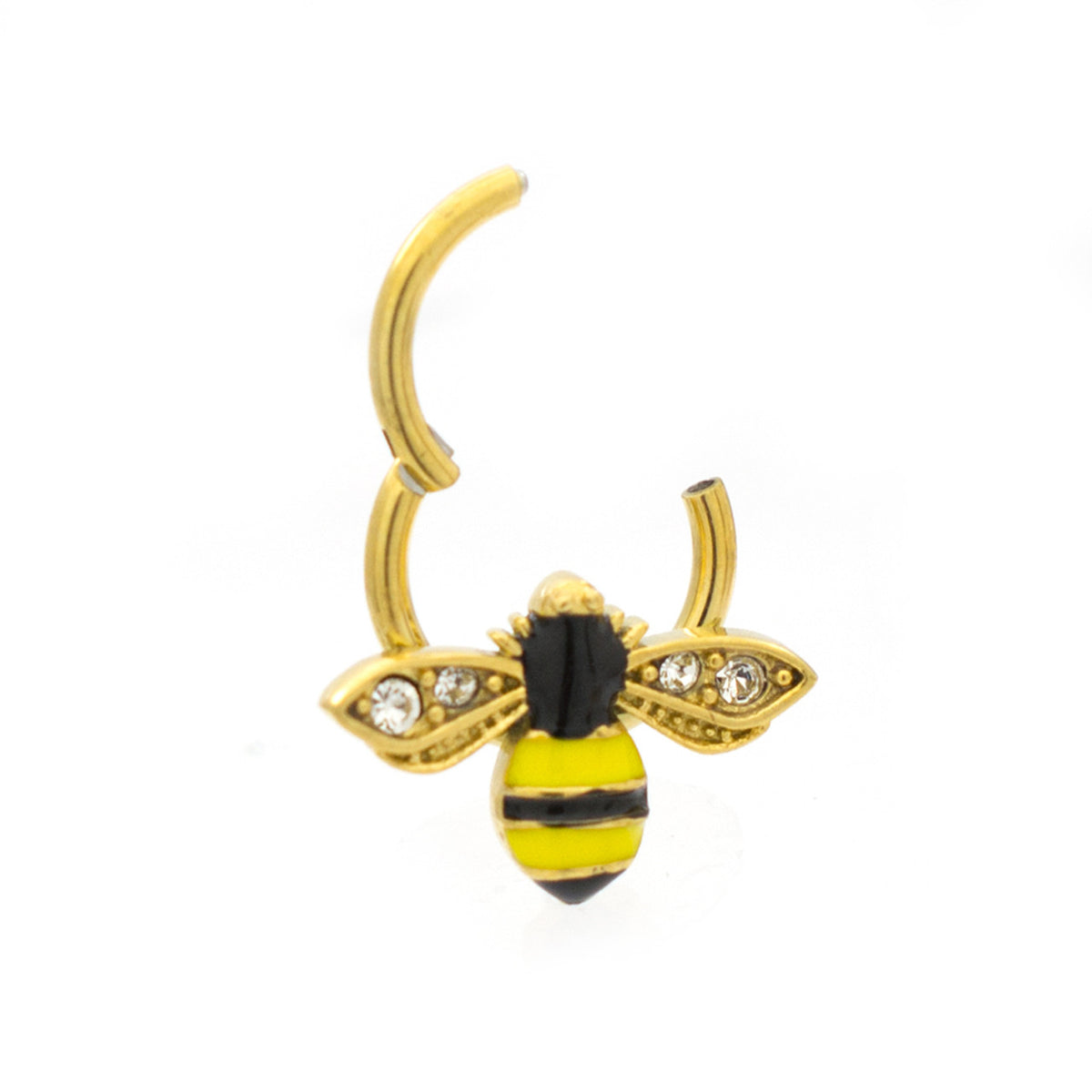 Surgical Steel Hinged Segment Hoop Ring Forward Facing Gem Bee - Kruelty - Photo 4