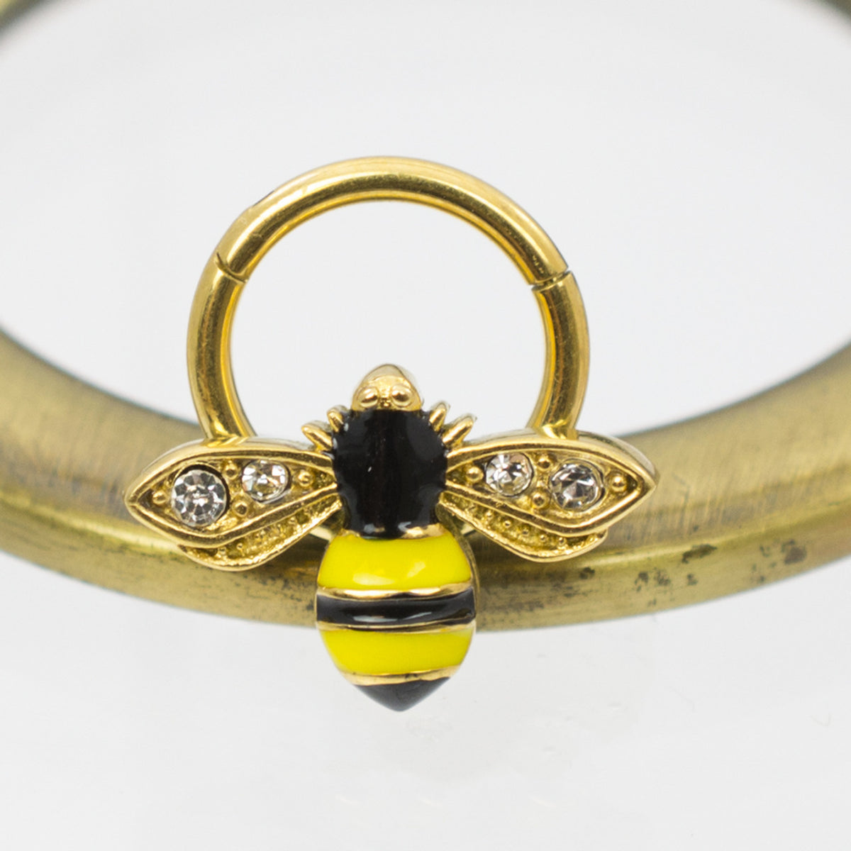 Surgical Steel Hinged Segment Hoop Ring Forward Facing Gem Bee - Kruelty - Photo 2