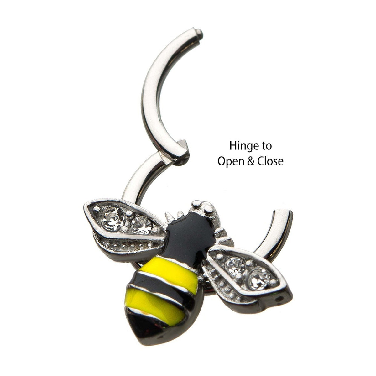 Surgical Steel Hinged Segment Hoop Ring Forward Facing Gem Bee - Kruelty - Photo 3