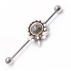 Surgical Steel 14 Gauge Industrial Barbell with Antique Flower Bee - photo 2